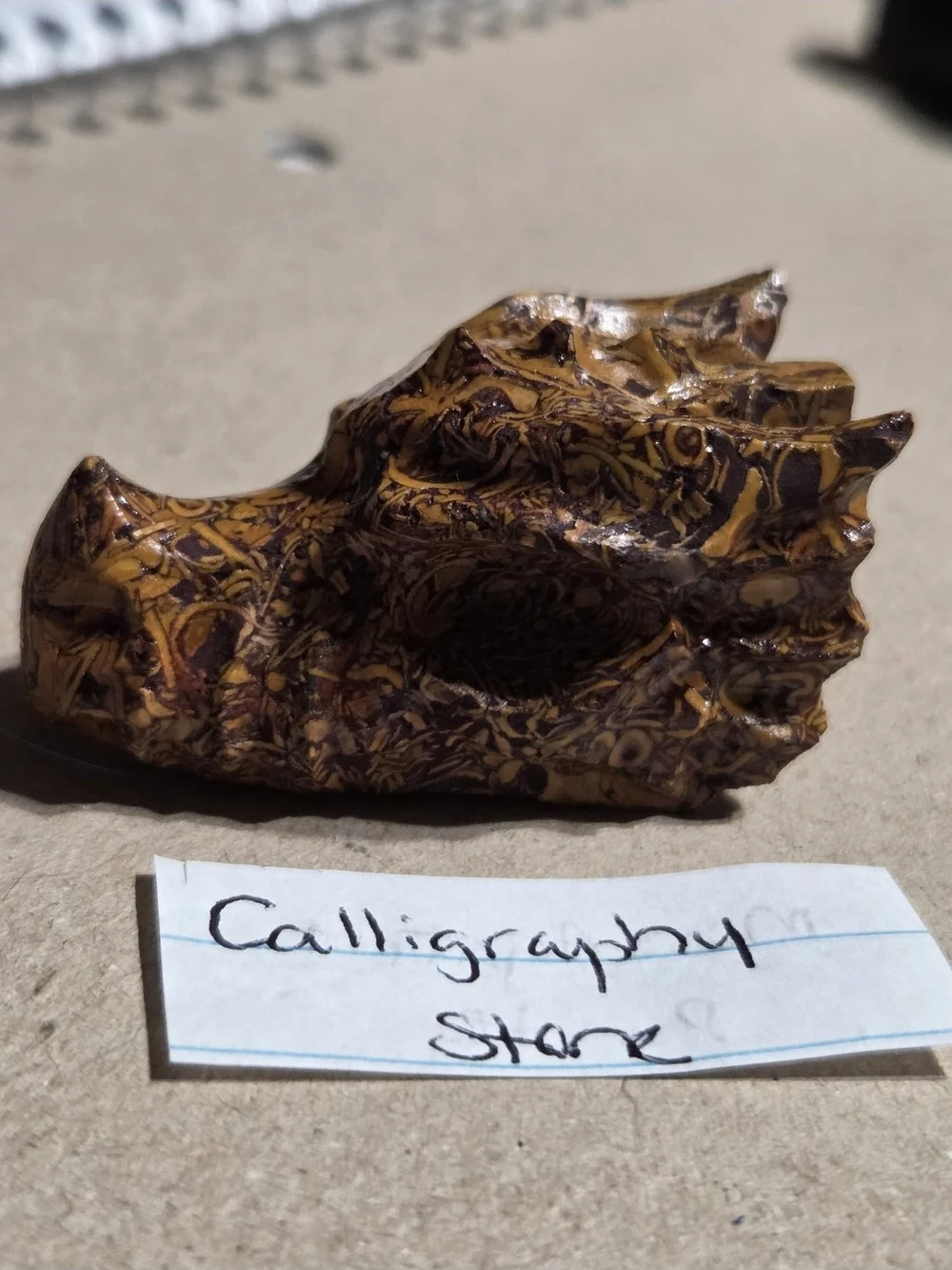 Detailed Calligraphy Stone/Miriam Jasper Crystal Carved Dragon Head Stone